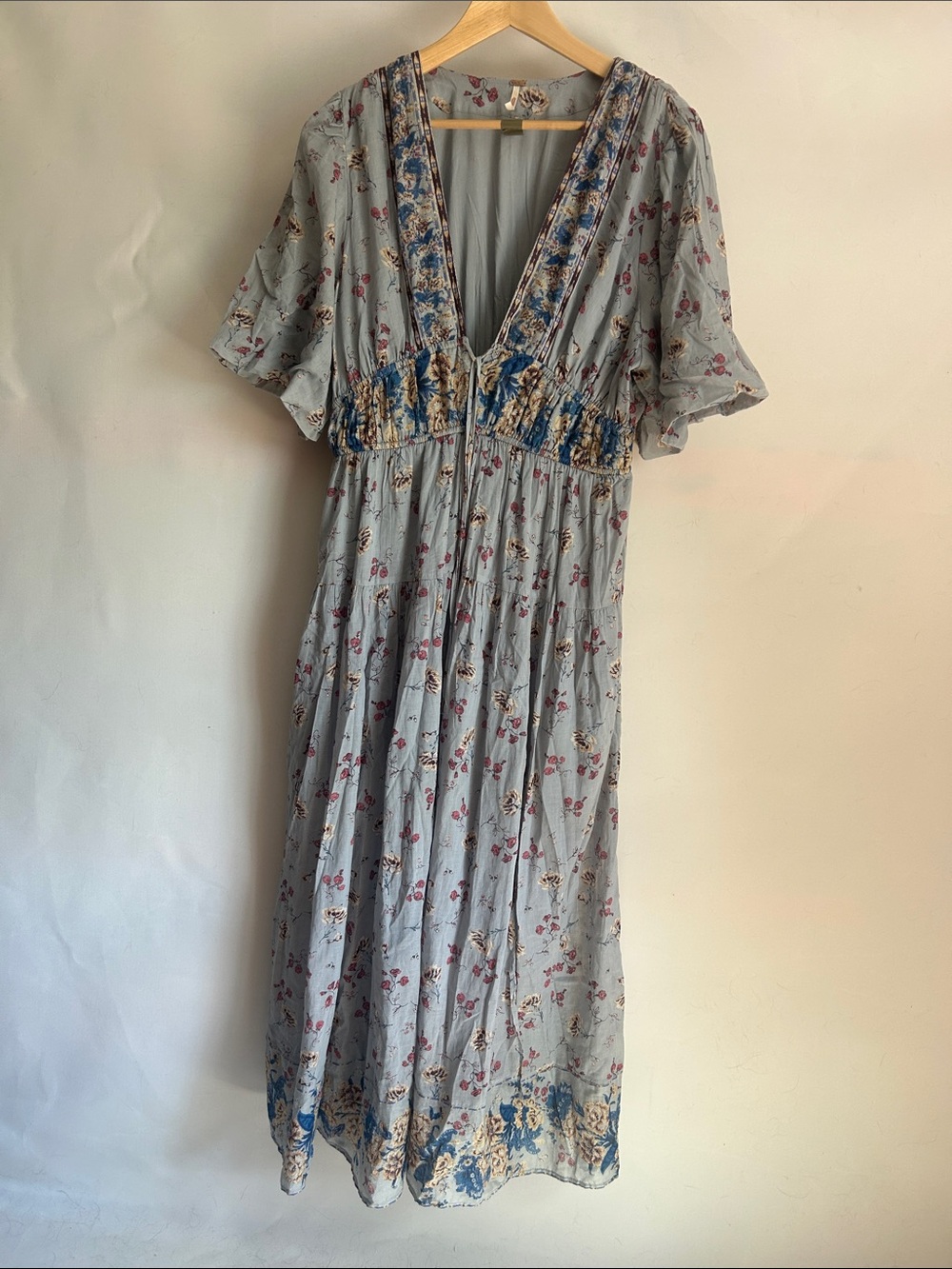 Light Blue Floral V-Neck Maxi Dress